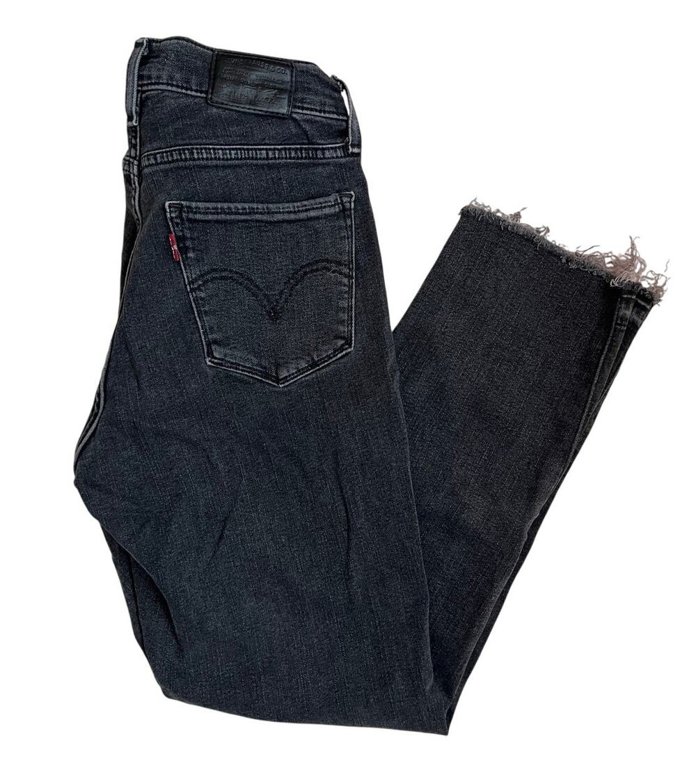 Levi's Premium Curvy Straight Leg Jeans Black Raw Hem Sz 26
